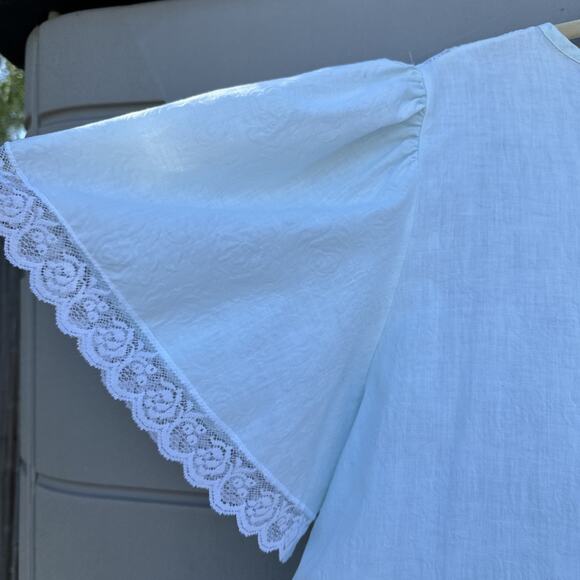 VTG Komar House Coat Robe Pale Blue Textured Light Weight Button Front L READ - Picture 6 of 13